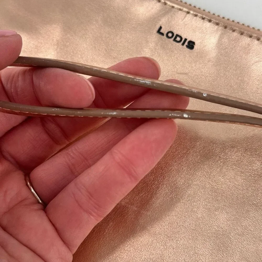 Lodis Rose Gold Metallic Leather Clutch Wristlet‎ Cosmetic Makeup Bag Toiletries